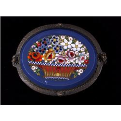 Italian Micro Mosaic Inlaid Silver Brooch 19th C.