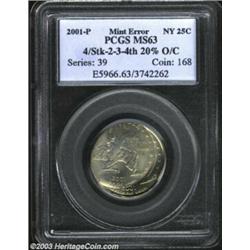 2001-P 25C New York Statehood Quarter--Quadruple Struck, 2nd, 3rd, and 4th 20% Off Center--MS63 PCGS
