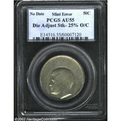 Undated 50C Kennedy Half Dollar--Die Adjustment Strike, 25% Off Center--AU55 PCGS. Die adjustment pi