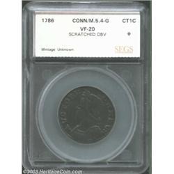 1786 COPPER Connecticut Copper, Mailed Bust Left VF20 Scratched Obverse SEGS (VF20 Scratched). M. 5.