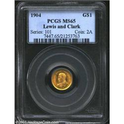 1904 G$1 Lewis and Clark MS65 PCGS. Bright with scintillating mint luster, the Gem quality surfaces.