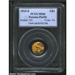1915-S G$1 Panama-Pacific Gold Dollar MS66 PCGS. Both sides exhibit rich reddish-gold color with som