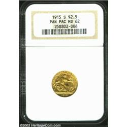 1915-S $2 1/2 Panama-Pacific Quarter Eagle MS62 NGC. An relatively unabraded representative with rea