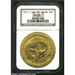 1915-S $50 Panama-Pacific 50 Dollar Round MS63 NGC. One of the rarest and most visually impressive o