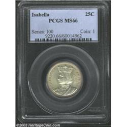 1893 25C Isabella Quarter MS66 PCGS. This premium quality Gem is exceptional in surface preservation