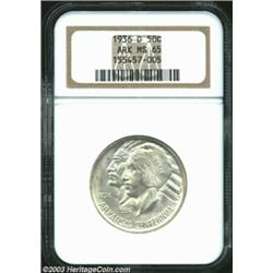 1936-D 50C Arkansas MS65 NGC. The mintmark appears to be lightly repunched at the base. A lightly to