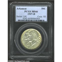 1937-D 50C Arkansas MS66 PCGS. The mostly silver tinged surfaces reveal variegated orange, gold, and