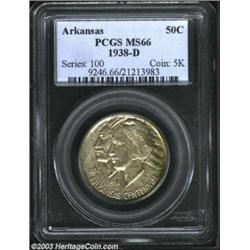 1938-D 50C Arkansas MS66 PCGS. An outstanding Gem that is layered in gray-lilac patina and speckled.