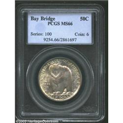 1936-S 50C Bay Bridge MS66 PCGS. Sharply struck and exquisitely preserved, a pair of extremely sligh