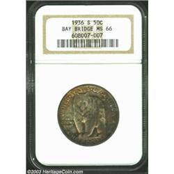 1936-S 50C Bay Bridge MS66 NGC. Deeply and originally colored in golden-brown shades. On the reverse