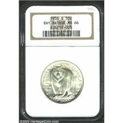 1936-S 50C Bay Bridge MS66 NGC. Bright and frosty, both sides are essentially untoned with silky-smo