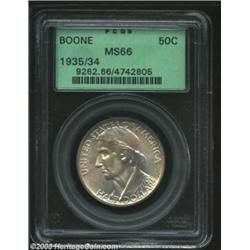 1935/34 50C Boone MS66 PCGS. Tan-gray toning overlays both sides in a more or less even manner. Spec