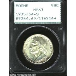 1935/34-S 50C Boone MS63 PCGS. Housed in a first generation PCGS holder, both sides are uncommonly b