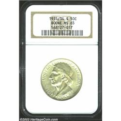 1935/34-S 50C Boone MS65 NGC. Pale apricot patina embraces this exquisitely struck Gem. The fields a