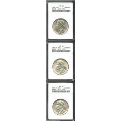 1935/34 SET Boone PDS Set MS65 ANACS. The P-mint Gem is well struck and satiny with clean and lightl