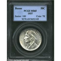 1937 50C Boone MS65 PCGS. A lustrous and needle-sharp Gem with a trace of golden-brown patina in the