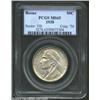 Image 1 : 1938 50C Boone MS65 PCGS. Milky olive-gray patina adorns both sides of this low mintage issue. Impor