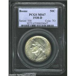 1938-D 50C Boone MS67 PCGS. This conditionally scarce offering is awash in glistening satin luster..