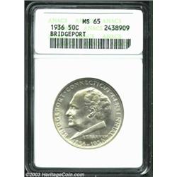 1936 50C Bridgeport MS65 ANACS. Wispy suggestions of golden-brown patina visit this lustrous, sharpl