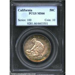 1925-S 50C California MS66 PCGS. The obverse border has a vivid ring of aqua and golden-brown patina