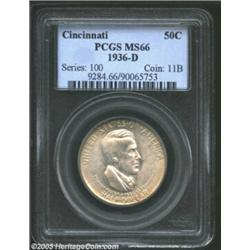 1936-D 50C Cincinnati MS66 PCGS. The peripheries have hints of tobacco-brown patina, while the remai