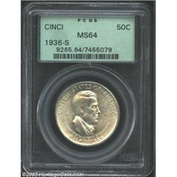 1936-S 50C Cincinnati MS64 PCGS. Golden tinged and bright, the fully lustrous surfaces are kept from