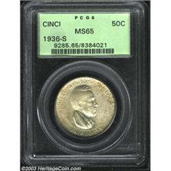 1936-S 50C Cincinnati MS65 PCGS. Mottled olive-tan overtones decorate the otherwise silver-gray surf