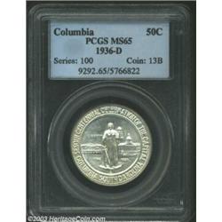 1936-D 50C Columbia MS65 PCGS. Brilliant throughout with surfaces that are nearly untouched by abras