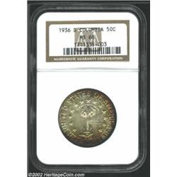 1936-D 50C Columbia MS68 NGC. Rich olive-russet shadings drift toward most of the border areas, but.
