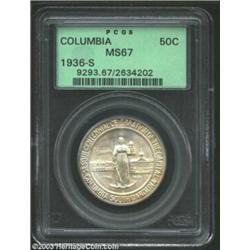 1936-S 50C Columbia MS67 PCGS. A lovely Superb Gem, seemingly pristine with fully struck, satiny sur