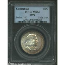 1892 50C Columbian MS64 PCGS. Mostly brilliant still with significant portions of light golden-rose.