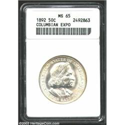 1892 50C Columbian MS65 ANACS. This frosty textured example is untoned with no abrasions of note. Th