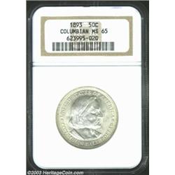 1893 50C Columbian MS65 NGC. Mostly untoned with bright, lustrous surfaces that show very little in.