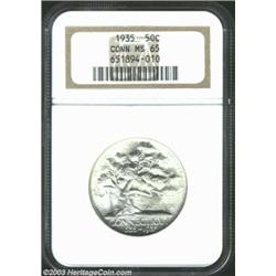 1935 50C Connecticut MS65 NGC. Brilliant throughout and very flashy with thick mint frost. A beautif