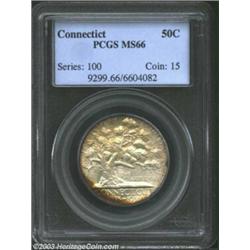 1935 50C Connecticut MS66 PCGS. Blushes of golden-brown and rose-violet patina invigorate the margin