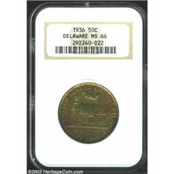 1936 50C Delaware MS66 NGC. A superior example of this popular commemorative Half. This piece obviou