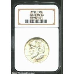 1936 50C Elgin MS66 NGC. This richly frosted Gem is smooth with minimal golden tinged iridescence. P