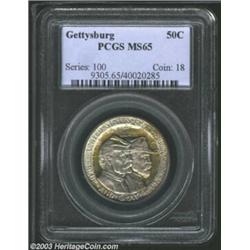 1936 50C Gettysburg MS65 PCGS. A tab toned Gem, the olive-russet toning around the reverse periphery