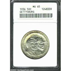 1936 50C Gettysburg MS65 ANACS. Thick, satiny mint luster and mostly brilliant with a light accent o
