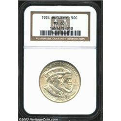 1924 50C Huguenot MS65 NGC. An exquisitely struck representative with pleasing dusky lemon-gold pati