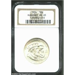 1924 50C Huguenot MS65 NGC. Lustrous with isolated sprays of golden-tan iridescence, both sides are.