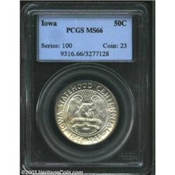 1946 50C Iowa MS66 PCGS. Hints of tan and apricot colors intrude upon the otherwise brilliant surfac