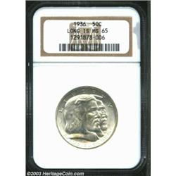 1936 50C Long Island MS65 NGC. The portrait of the Dutch settler has honey gold patina, and the ship
