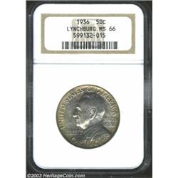 1936 50C Lynchburg MS66 NGC. Originally preserved, the distraction-free surfaces are toned in mottle