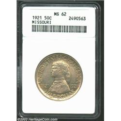 1921 50C Missouri MS62 ANACS. Olive-gray patination envelops both sides of this relatively abrasion-