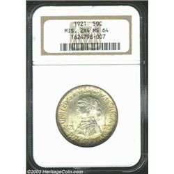 1921 50C Missouri 2x4 MS64 NGC. Golden toning is overlaid on each side with strong underlying mint f