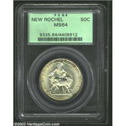 1938 50C New Rochelle MS64 PCGS. A few swirls of russet patina are noted at the denticles, but the o