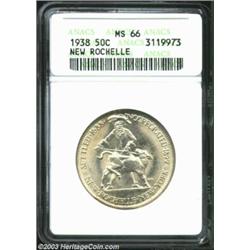 1938 50C New Rochelle MS66 ANACS. Shimmering mint luster rolls around each side of this mostly brill