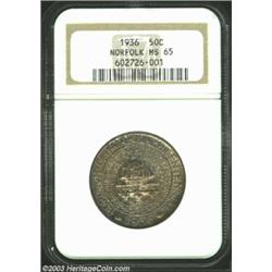 1936 50C Norfolk MS65 NGC. Deeply toned charcoal grey with ruby accents. Nicely preserved with ample