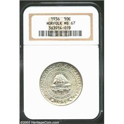 1936 50C Norfolk MS67 NGC. The Norfolk issue typically comes nice and this example is no exception..